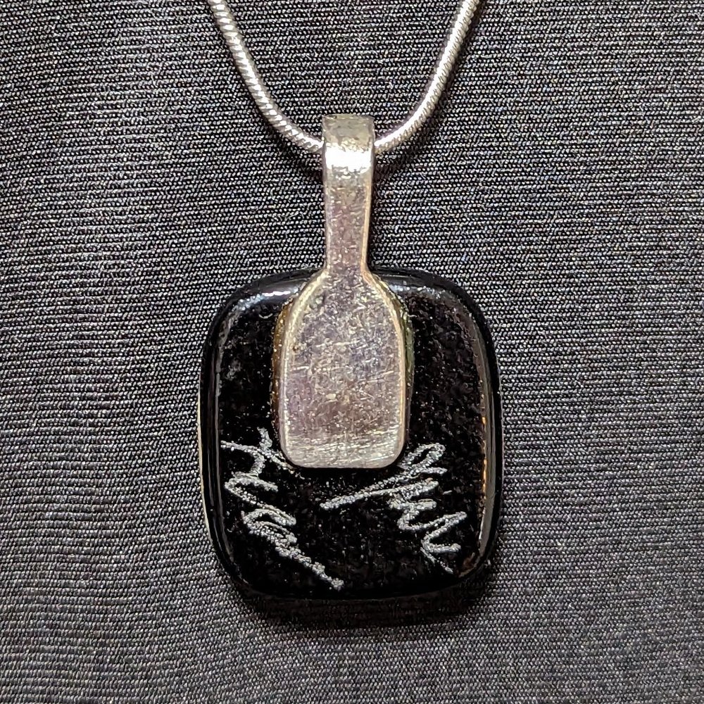 Wow Signed Spotted Yellow, Green & Gold Dichroic Glass Pendant w/Sterling Chain - Picture 3 of 6